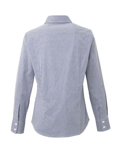 PREMIER Blue Ladies Microcheck Long Sleeve Shirt Cotton