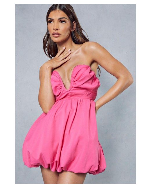 MissPap Pink Shaped Bust Ruched Puffball Mini Dress