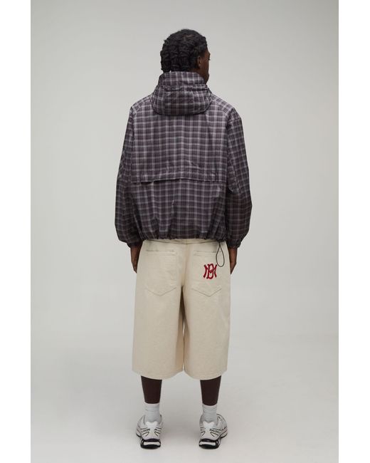 BoohooMAN Gray Oversized Boxy Ski Mask Insert Hooded Check Cagoule for men
