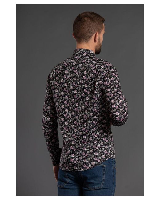 Nines Gray Cotton Floral Print Long Sleeve Shirt for men