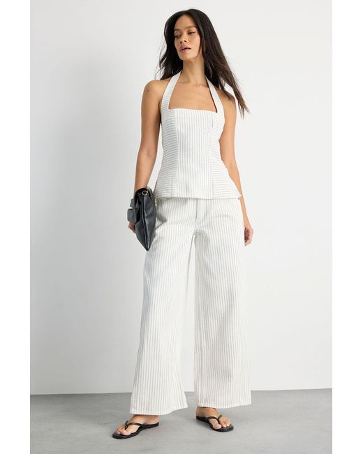 Warehouse White Pinstripe Halterneck Denim Top