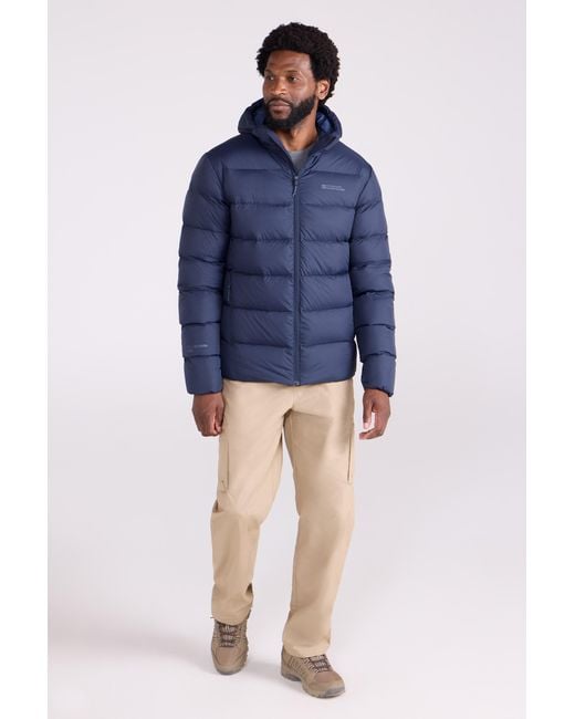 Mountain Warehouse Blue 'Stratus' Extreme Down Jacket Water Resistant Hooded Puffer Winter Coat Fabric for men