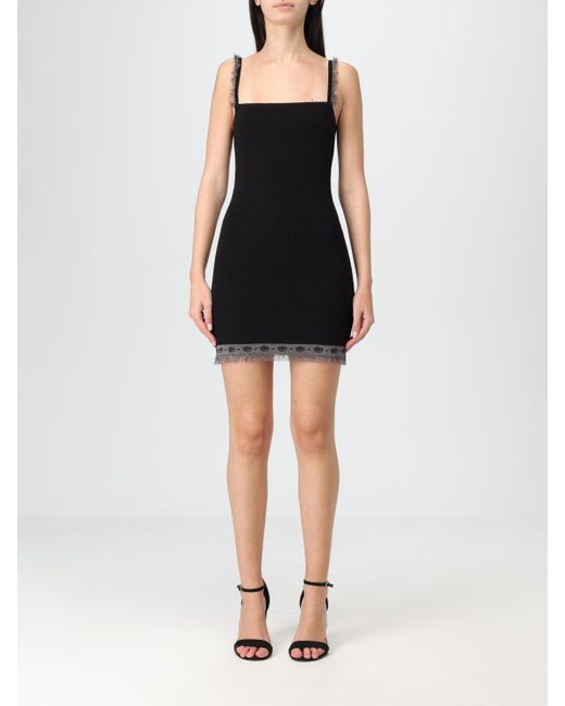 Chiara Ferragni Geribbelde Gebreide Mini Jurk Met Kanten Afwerking in het Black