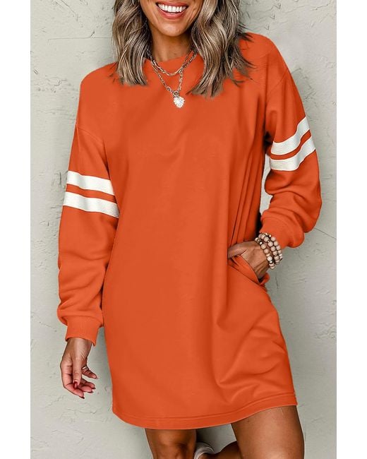 Azura Exchange Gestreepte Mouw Casual Jurk in het Orange