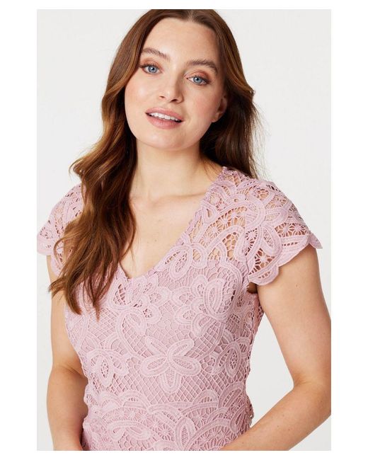 Izabel London Pink Lace Overlay Bodycon Short Dress