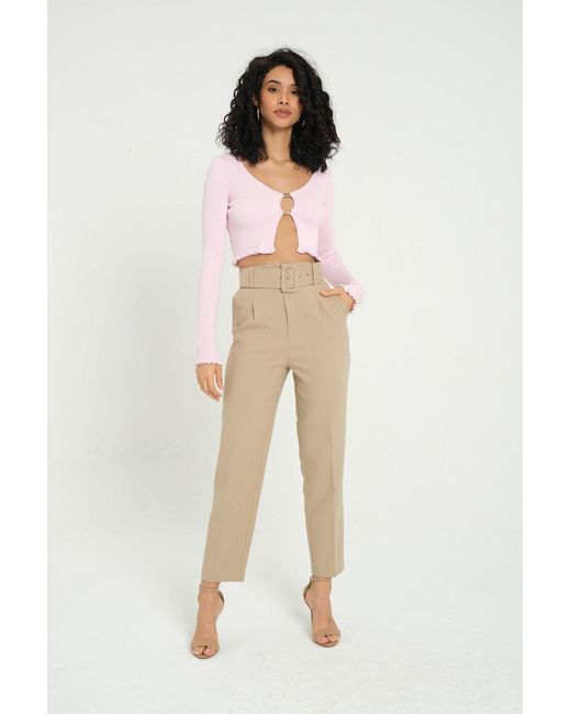 Hiccup Natural High Waist Tapered Trousers With A Belt Detail