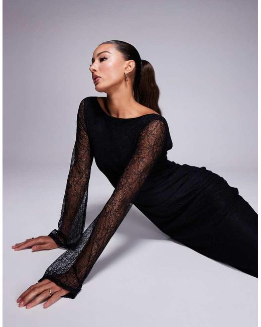 ASOS Blue Angel Lace Sleeve Midaxi Dress