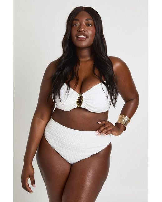 Boohoo Brown Plus Textured Trim Bikini Top & High Waist Bottom Set