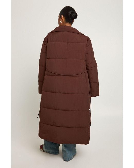Boohoo Brown Plus Tie Waist Puffer Coat