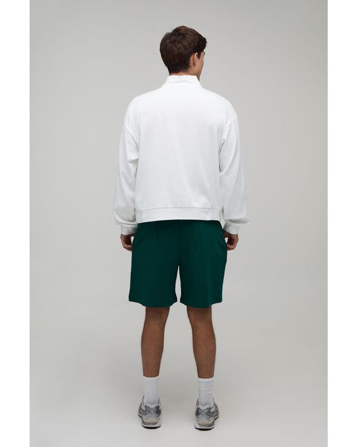 BoohooMAN White Oversized Boxy Quarter Zip Funnel Neck Loopback Sweatshirt And Short Set for men
