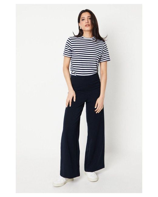 Dorothy Perkins Blue Panelled Waist Straight Leg Trousers