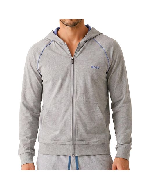 Boss Gray Cotton Zip-Up Hoodie 50515313 for men