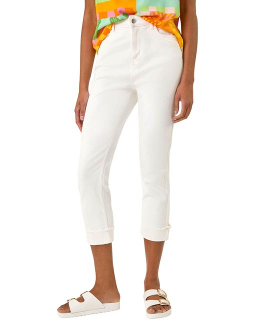 Roman White Slim Leg Turn Up Stretch Jeans