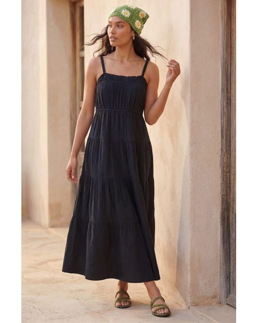 Roman Black Strappy Tiered Maxi Dress