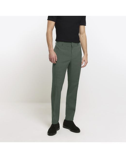 River Island Green Suit Trousers Slim Fit for men
