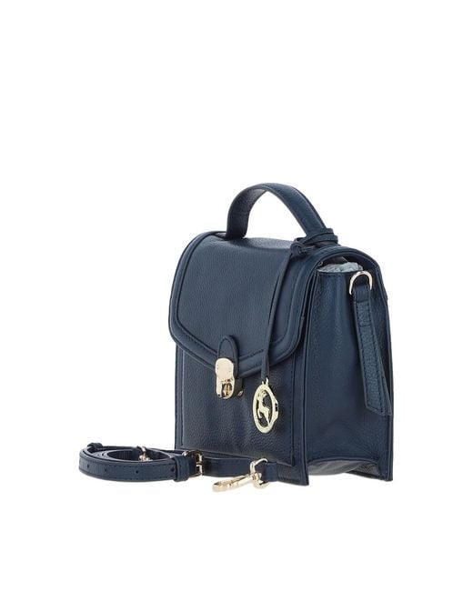 Ashwood Leather Blue Compact Handbag With Detachable Crossbody Strap