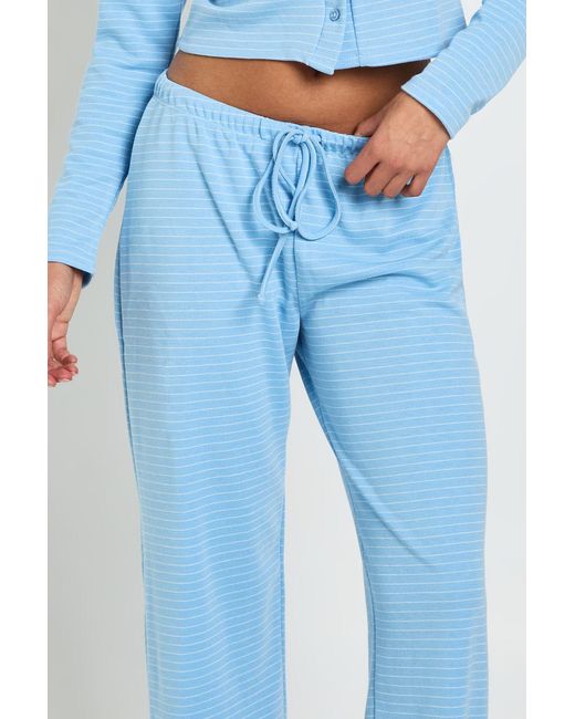 Boohoo Blue Stripe Minimal Waistband Wide Leg Trousers