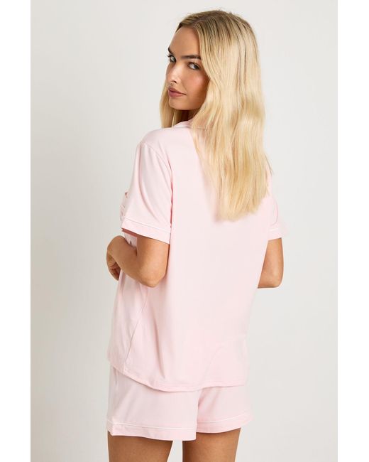 Boohoo Pink Jersey Piping Detail Short Sleeve Shirt & Shorts Pyjama Set