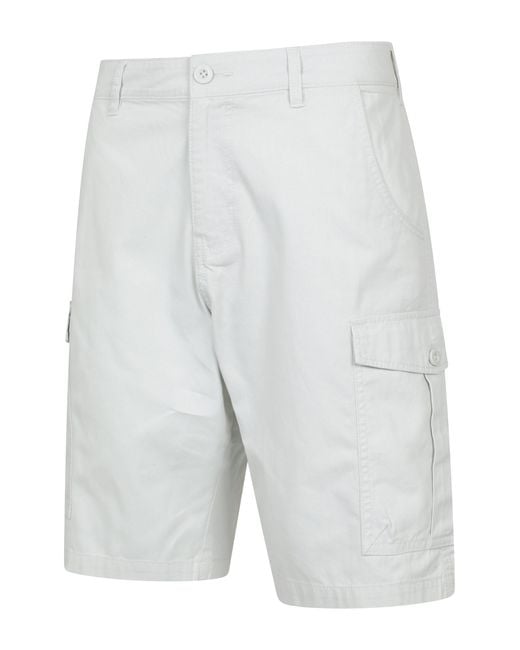 Mountain Warehouse White 'Lakeside' Twill Cotton Cargo Shorts With Multiple Pockets for men