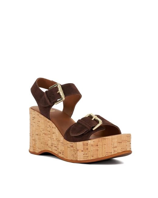 Dune Brown Kamia Open Toe Wedge Heel Sandals