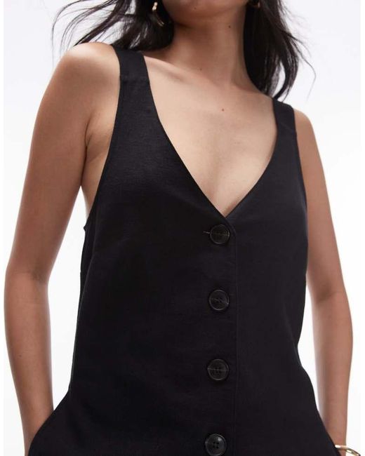 TOPSHOP White Textured Button Down Jumpsuit