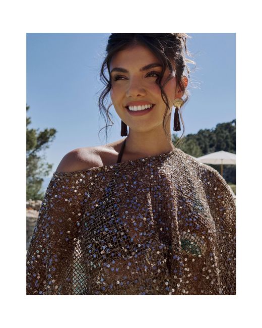 River Island Blue Sequin Knitted Cape