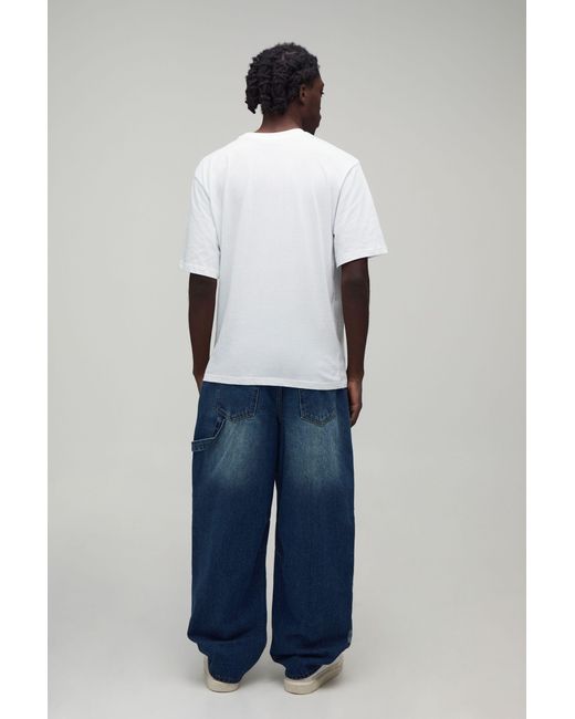 BoohooMAN Blue Western Graphic Balloon Fit Jeans for men