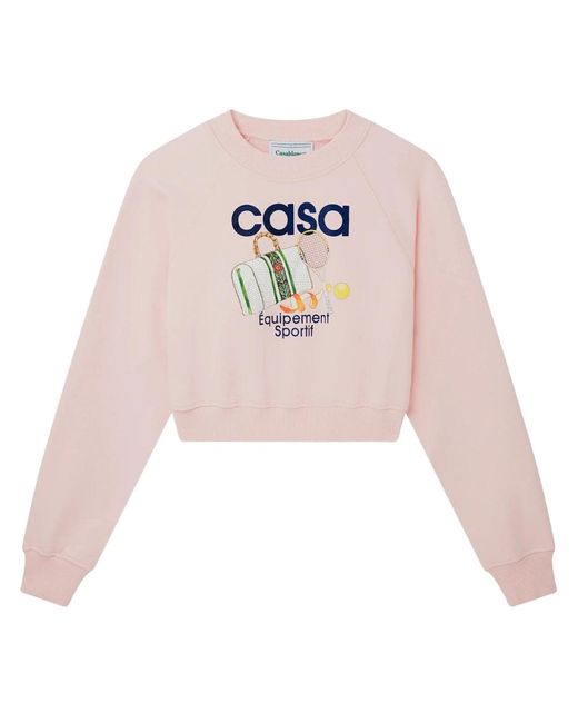 Casablanca Pink Printed Cropped Equipment Sport Sweatshirts Cotton for men
