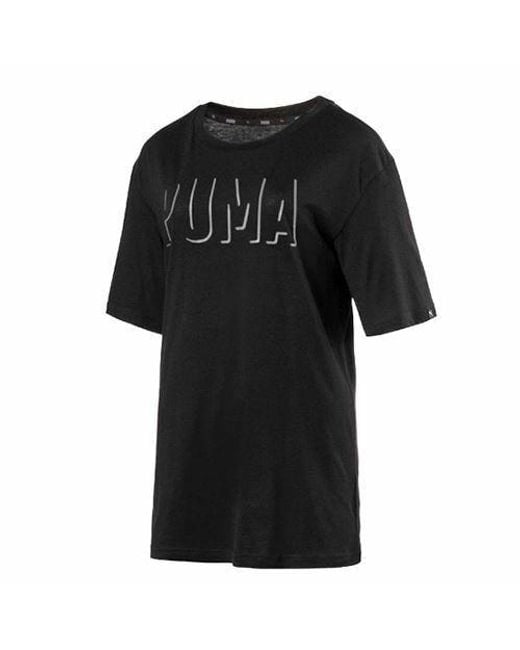 PUMA Black Fusion Elongated T-Shirt Cotton