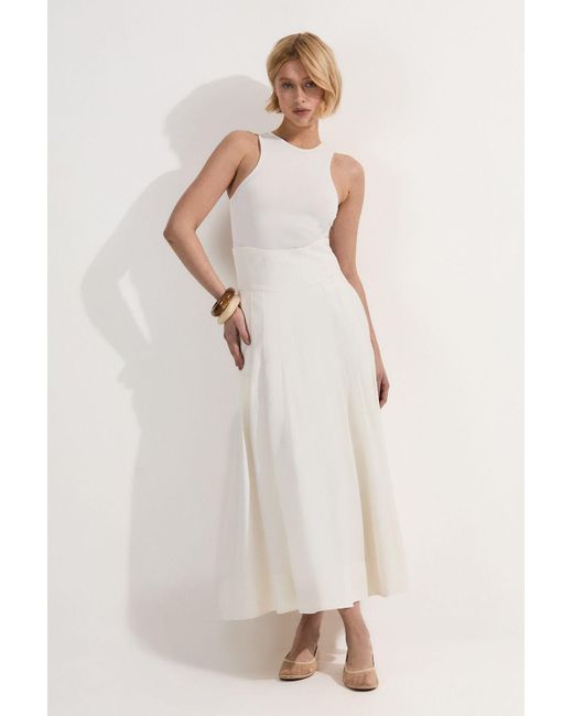 Karen Millen Natural Viscose Linen Tailored Full Skirted Midaxi Skirt