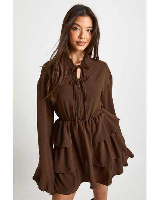 Boohoo Brown Hammered Pocket Detail Shirt Dress