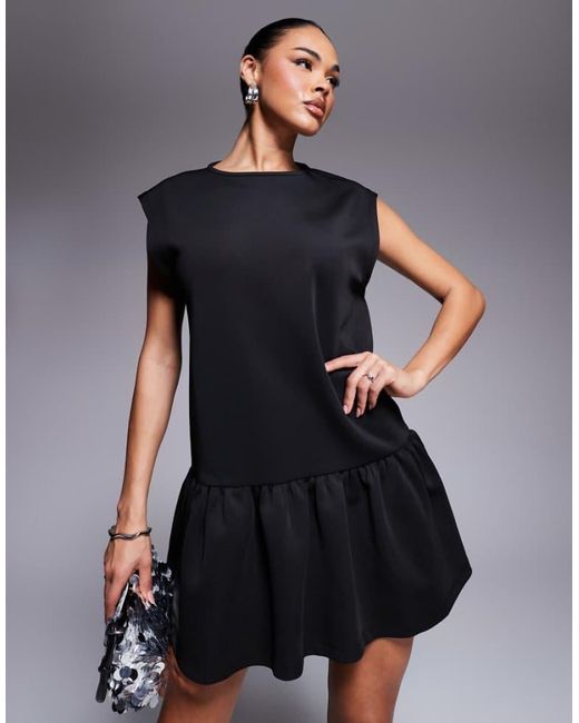 ASOS Black Dropped Hem Boxy Mini Dress