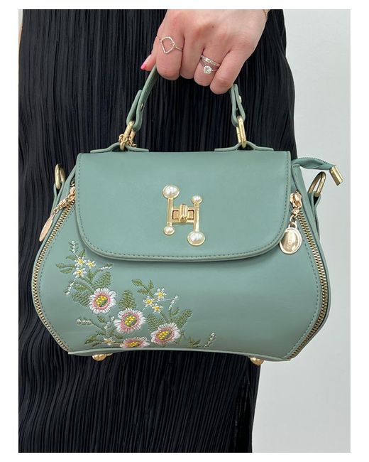 SVNX Green Embroidered Shoulder Bag With Zip Charms
