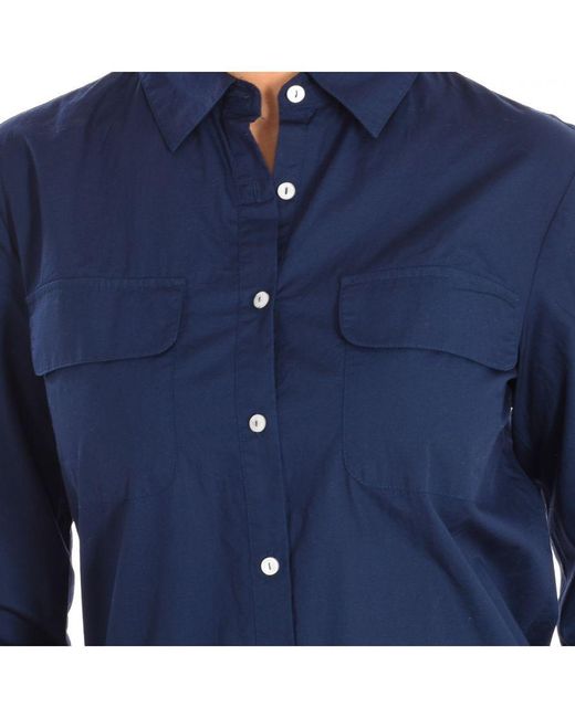 Benetton Blue Long Sleeve Lapel Collar Shirt 5Wr85Q8L4