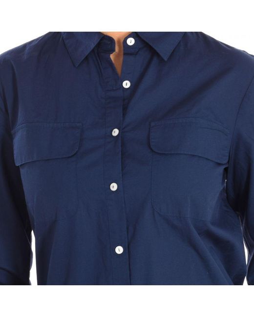 Benetton Blue Womenss Long Sleeve Lapel Collar Shirt 5Wr85Q8L4