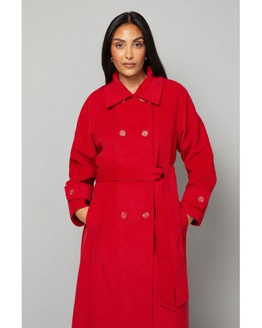 Wallis Red Petite Maxi Double Breasted Car Coat