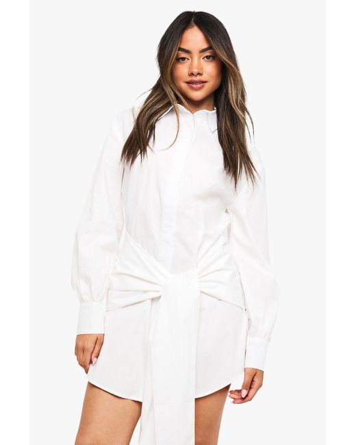 Boohoo White Wrap Shirt Dress