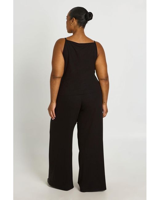 Boohoo Black Plus Soft Rib Vest And Straight Leg Trouser