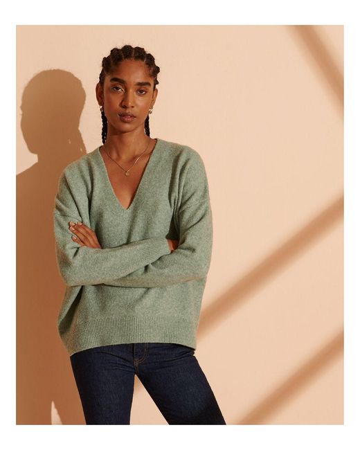 Superdry Isabella Slouch V-neck Jumper in Green | Lyst UK