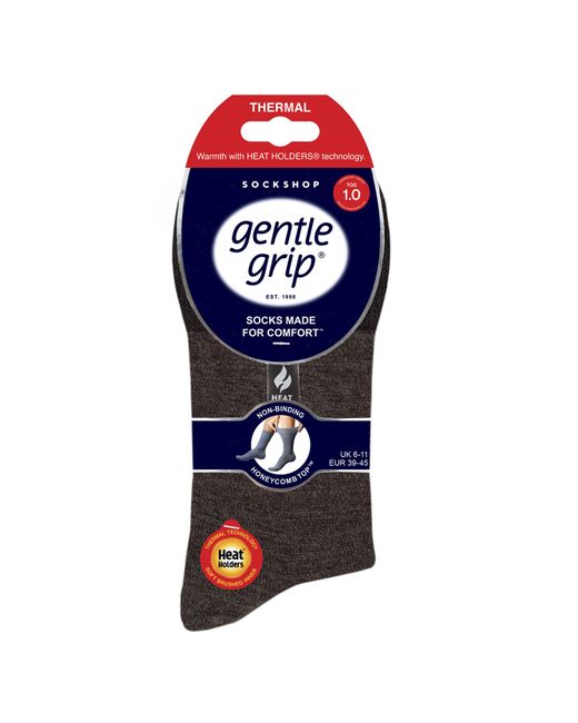 Gentle Grip Gray Non-Binding Thermal Honeycomb Top Socks for men