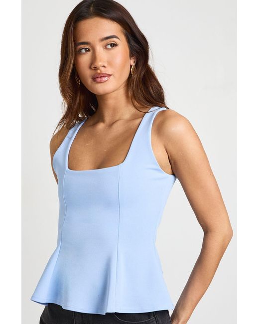 Boohoo Blue Scoop Neck Peplum Top