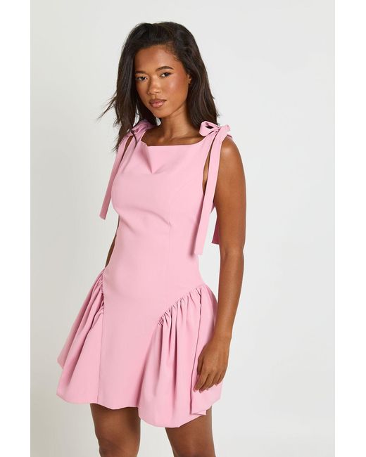 Boohoo Pink Tailored Tie Shoulder Skater Dress