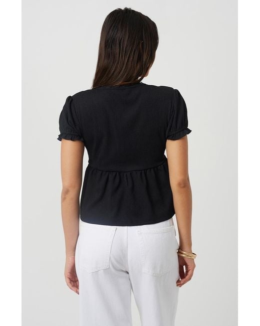Brave Soul Black Bow Detail V-Neck Short Sleeve Top