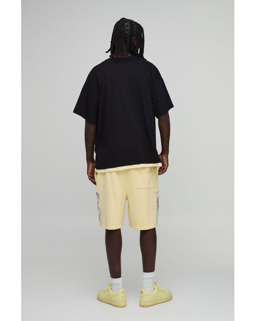 BoohooMAN Black Regular Fit Slogan Washed Loopback Jersey Short for men
