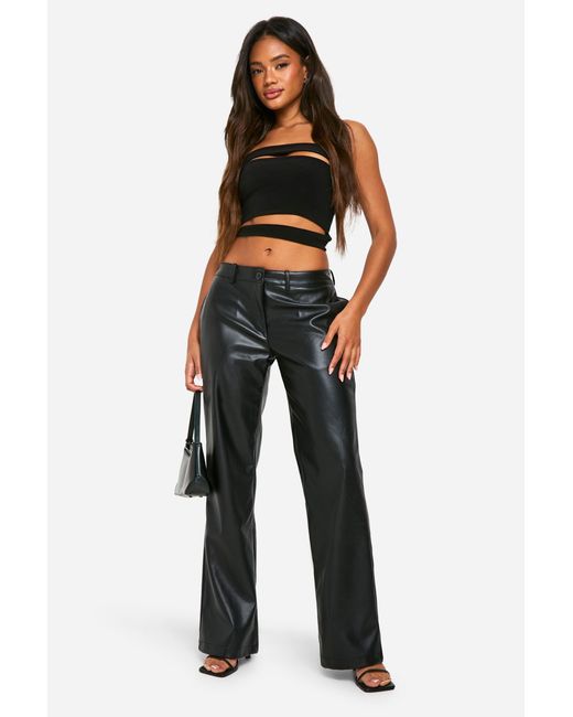 Boohoo Black Low Rise Pu Straight Leg Trouser
