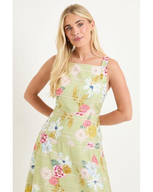 Wallis Yellow Petite Floral Check Ottoman Midi Dress