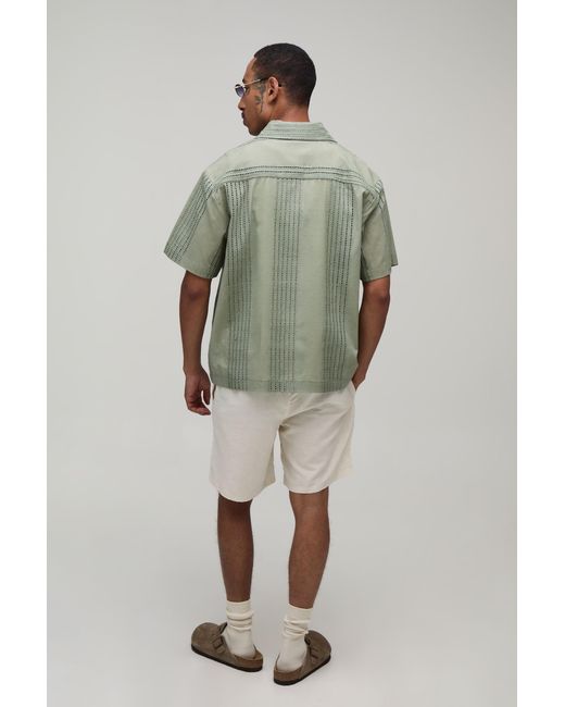 BoohooMAN Green Oversized Embroidered Stripe Short Sleeve Shirt for men