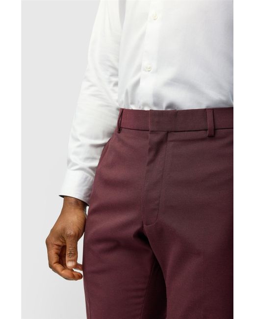 Limehaus Red Flat Fronted Slim Fit Suit Trousers for men