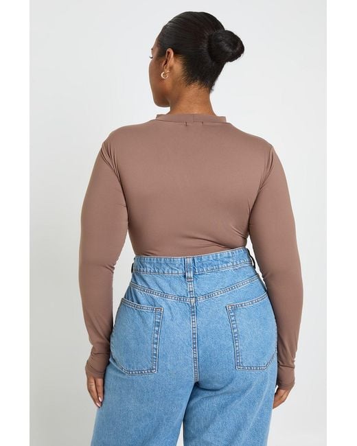 Boohoo Blue Plus Second Skin Crew Neck Long Sleeve Bodysuit