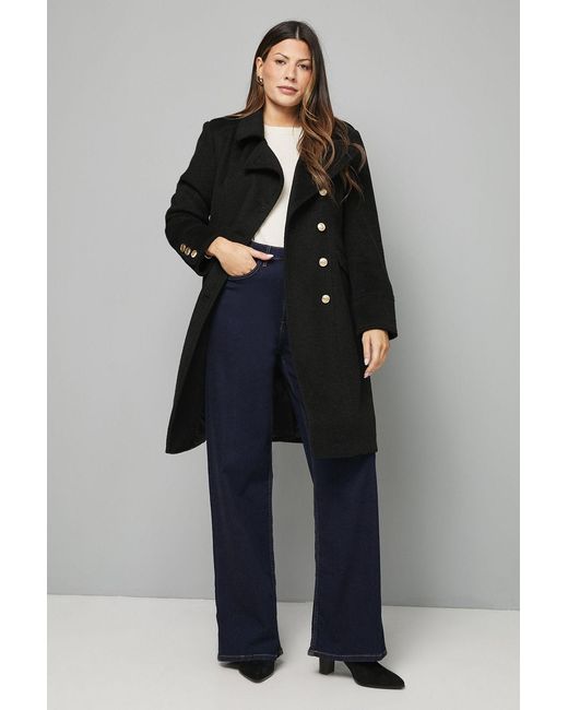 Wallis Black Button Down Military Coat